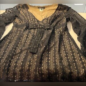 Anna Paul lace bell sleeve mini dress or long tunic top v-neck black lace M